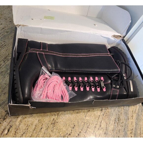 New? Women's Size 10 Motorcycle Boots Pink Black Lace up Zipper Dream Apparel® - Picture 9 of 12